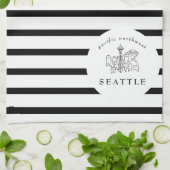 シアトル・スカイライン・パシフィック・ノースウェストミニマルアウトライン キッチンタオル (折り畳み)