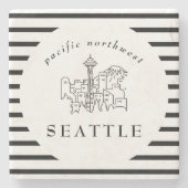 シアトル・スカイライン・パシフィック・ノースウェストミニマルアウトライン ストーンコースター (正面)
