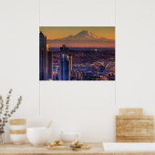 シアトル・ダウンタウンのシティスケープ・ビュー、サッカー ポスター (キッチン)