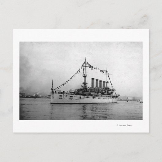 シアトル・ハーバーにアンカーされた巡洋艦ワシントン ポストカード (正面)