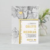 シアトル・ラブ・ロケーター | 都市をテーマにしたウェディング 箔招待状 (立ち正面)
