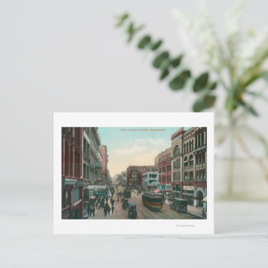 シアトル，ワシントンエアリアルビューオブファーストアベニュー ポストカード (スタンド正面)