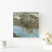 シアトル ワシントン州の古地図 空中写真 スクエア壁時計 (ホーム)