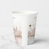 シアトル, ワシントン州 水彩画風 景観 ウェディング 紙コップ (右)