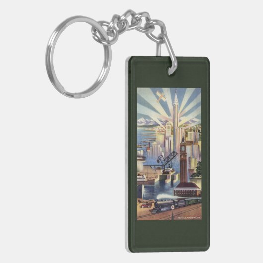シアトル、ワシントン州-繁華街の眺め キーホルダー (正面左)