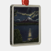 シアトル、ワシントン州- Mt.の月明りの眺め メタルオーナメント (右)