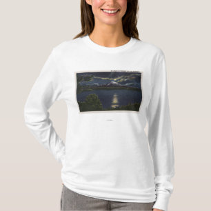 シアトル、ワシントン州- Mt.の月明りの眺め Tシャツ