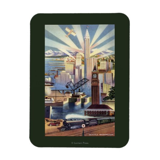 シアトル，ワシントン – ビューオブダウンタウン マグネット (縦)