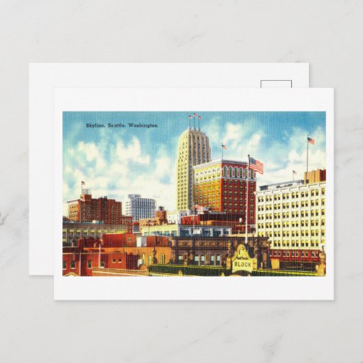 シアトル,ワシントン,ヴィンテージ旅行のスカイライン ポストカード (正面/裏面)