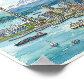 シアトル ワシントン 水彩画 旅行 街並み ポスター (角)