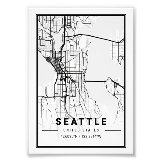シアトル – 統一された州ズライトシティマップ フォトプリント            (正面)