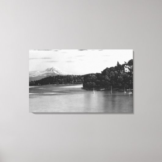 シアトル、WAレイクワシントンビュー&レイニア キャンバスプリント (正面)