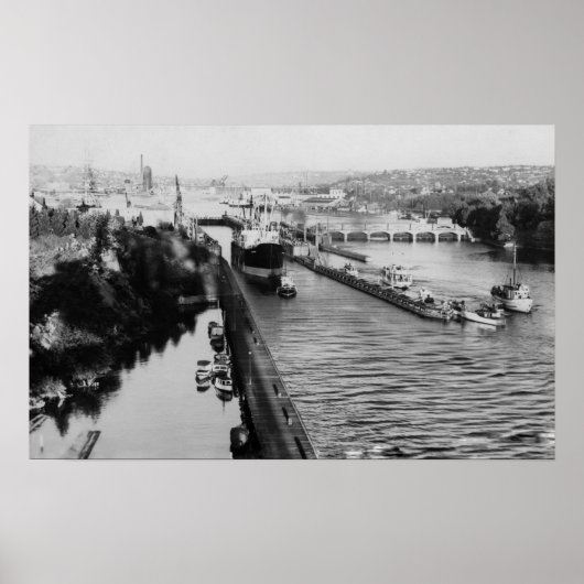 シアトル、WABallard Locks船舶運河の写真 ポスター (正面)