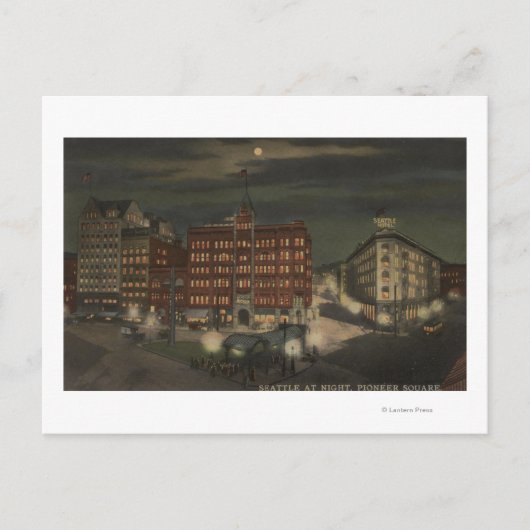 シアトル、WAPioneer Square at Night ポストカード (正面)