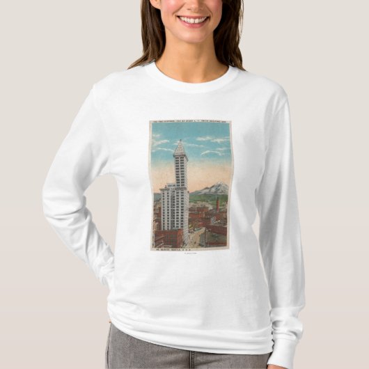 シアトル、WASmithタワーの眺め及びレーニア山 Tシャツ (正面)