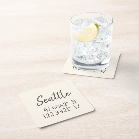 シアトルGPS座標経度Latitude Pa スクエアペーパーコースター (インサイチュ)