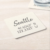 シアトルGPS座標経度Latitude Pa スクエアペーパーコースター (アングル)