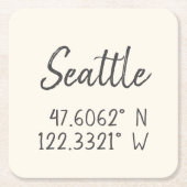 シアトルGPS座標経度Latitude Pa スクエアペーパーコースター (正面)