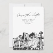 シアトルSave the Date Skyline Downtown 結婚's 招待状 (正面)