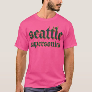 シアトルSupersonicsゴシックのロゴ Tシャツ