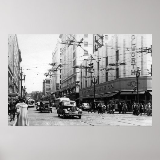 シアトルWA通りシーンダウンタウン写真 ポスター (正面)