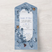 シアノタイプの花と蝶の訪問。すべて オールインワン招待状 (内側)