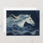 シアノタイプの馬が海で泳ぐ ポストカード (正面/裏面)