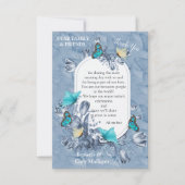 シアノタイプカラーの花と蝶の訪問 出欠カード (正面)