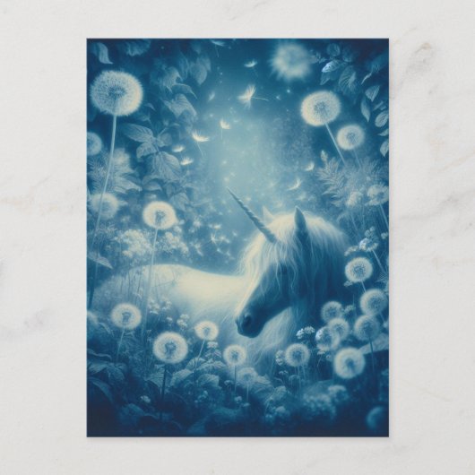 シアノタイプダンデオンユニコーン夢 ポストカード (正面)