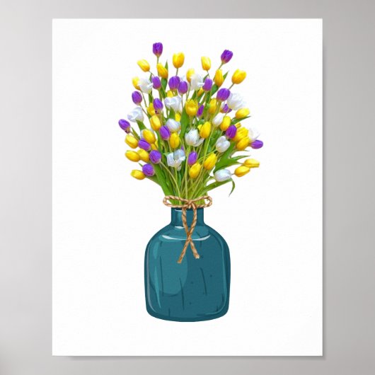 シアノ色の花瓶のチューリップブーケ ポスター (正面)