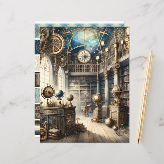 シアルスチームパンク図書館スクラップブック紙 (正面/裏面インサイチュ)