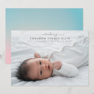 シアルパステルブルーピンクベビーフォト誕生 案内状