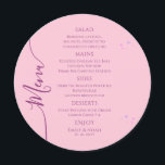 シアルピンクパープルサンムーンスターズ宇宙結婚ズ メニュー<br><div class="desc">宇宙のカード結婚は、ピンクの背景にピンクと紫の星が付いたシナシンプルル・ピンクの書道台本の中央にメニュー詳細が置モダンかれている。提供されている文字・ボックスで文字を編集してパーソナライズ。©2022 Evco Studioによる設計(www.zazzle.com/store/evcostudio)</div>