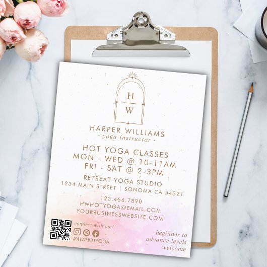 シアルピンクモノグラムヨガインストラクターQRコード チラシ