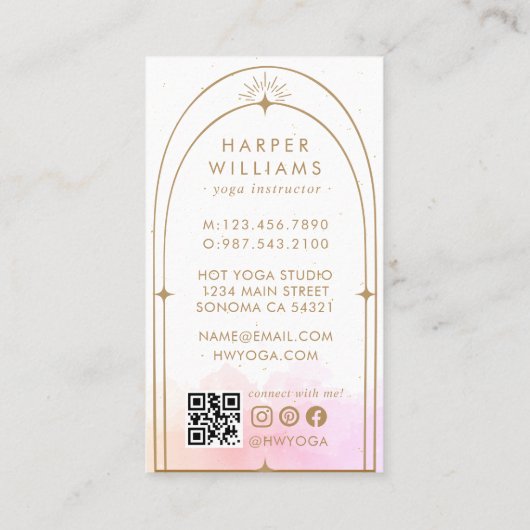 シアルピンクモノグラムヨガインストラクターQRコード 名刺 (裏面)