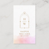 シアルピンクモノグラムヨガインストラクターQRコード 名刺 (正面)