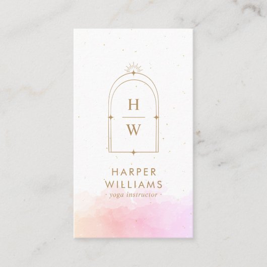 シアルピンクモノグラムヨガインストラクターQRコード 名刺 (正面)