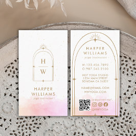 シアルピンクモノグラムヨガインストラクターQRコード 名刺