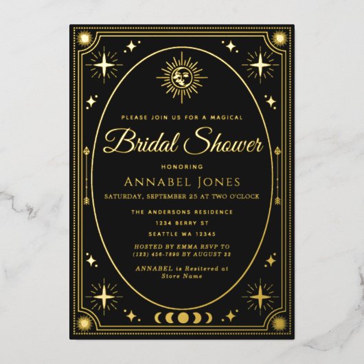 シアルブラックタロットカードブライダルシャワー招待状 箔招待状 (正面)