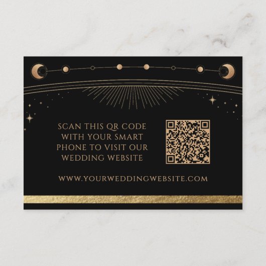 シアルブラック金ゴールド結婚のウェブサイトRSVP QRコード エンクロージャーカード (裏面)