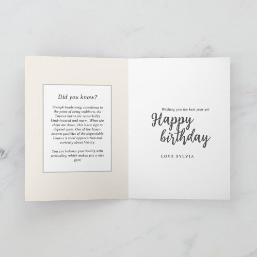 シアルブルファンタジー〔占星術の〕十二宮図タウラスサイン誕生日 カード (内部)