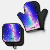 シアルブルーとピンクの銀河系名前をカスタムする 鍋つかみ&鍋敷きセット (正面/裏面)