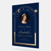 シアルブルー金ゴールドキンセアニラ誕生日ウェルカム アクリルサイン (傾斜)