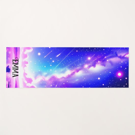 シアルブルー&ピンク銀河系名前をカスタムするデュアルサイド ヨガマット (正面(横))