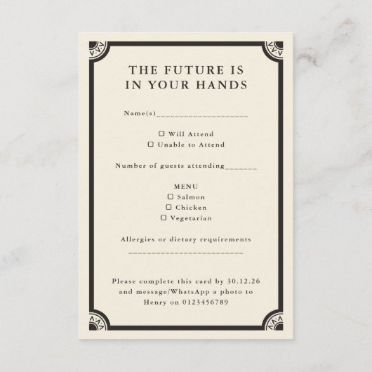 シアルボホタロット電話ウェディングRSVPカード エンクロージャーカード (裏面)