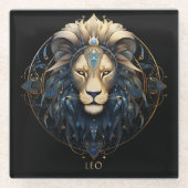 シアルライオン〔占星術の〕十二宮図シンボルサンサイン名レオ ガラスコースター (正面)