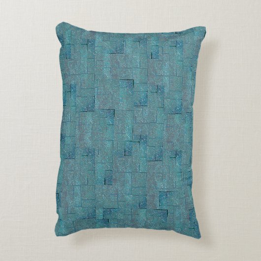 シアンからグレーのテクスチャ形状のモザイク切り出し アクセントクッション (裏面(縦))