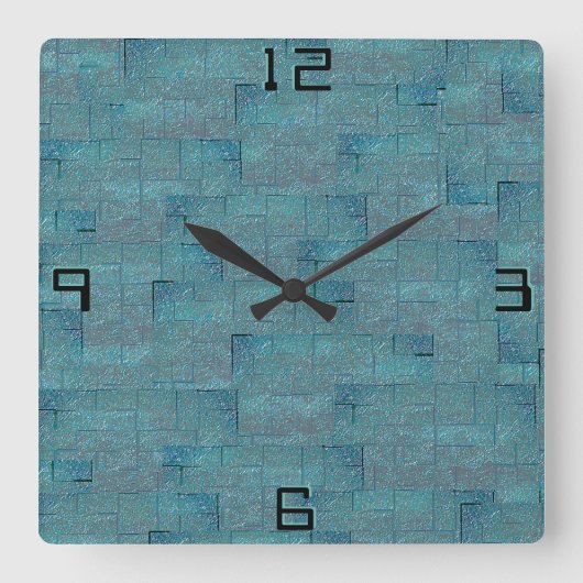 シアンからグレーのテクスチャ形状のモザイク切り出し スクエア壁時計 (正面)