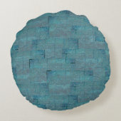 シアンからグレーのテクスチャ形状のモザイク切り出し ラウンドクッション (裏面)