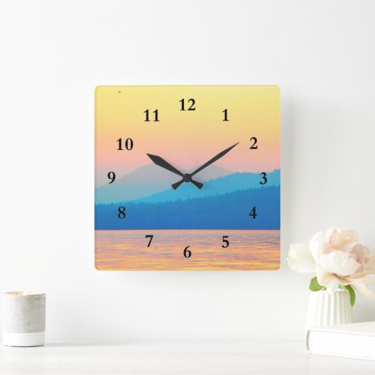 シアンとサーモンの夕日 スクエア壁時計 (ホーム)